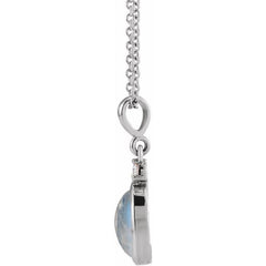 Sterling Silver 6x4 mm Natural Rainbow Moonstone & .015 CT Natural Diamond 16-18" Necklace