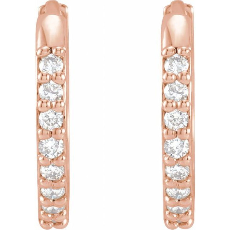 14K Rose Gold 1/8 CTW Natural Diamond Hinged 12.5 mm Hoop Earrings