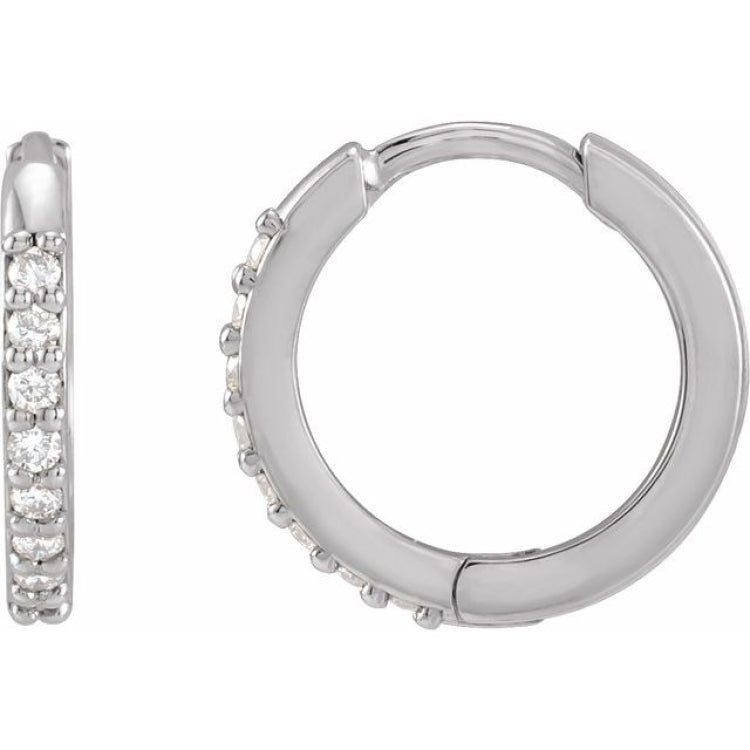 Platinum 1/8 CTW Natural Diamond Hinged 12.5 mm Hoop Earrings