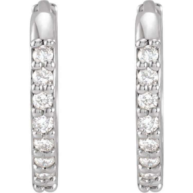 Platinum 1/8 CTW Natural Diamond Hinged 12.5 mm Hoop Earrings