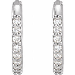 Sterling Silver 1/8 CTW Natural Diamond Hinged 12.5 mm Hoop Earrings