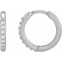 14K White Gold 1/8 CTW Natural Diamond Hinged 12.5 mm Hoop Earrings