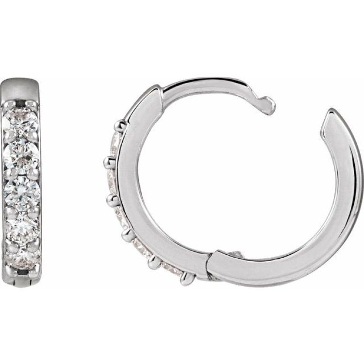 Sterling Silver .08 CTW Natural Diamond Hinged 10 mm Hoop Earrings