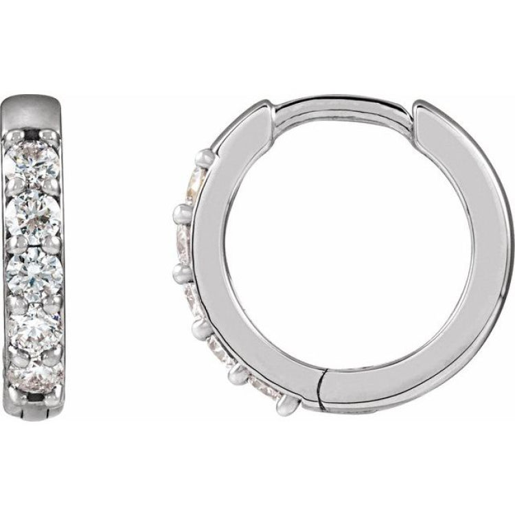 Platinum .08 CTW Natural Diamond Hinged 10 mm Hoop Earrings