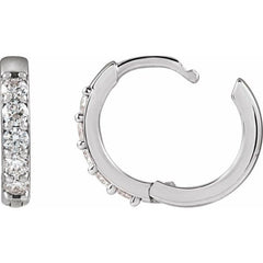 Platinum .08 CTW Natural Diamond Hinged 10 mm Hoop Earrings