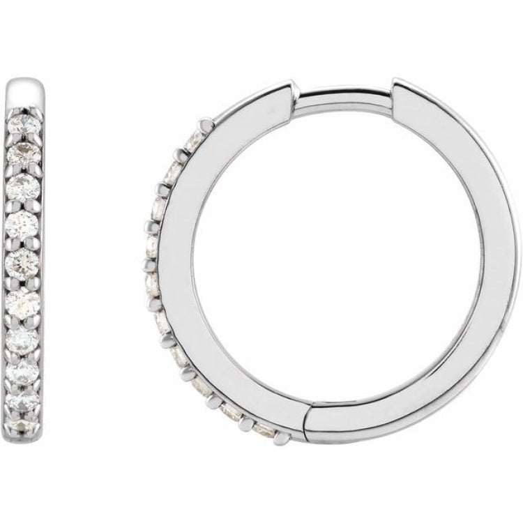 Platinum 1/6 CTW Natural Diamond Hinged  15 mm Hoop Earrings