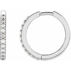 Platinum 1/6 CTW Natural Diamond Hinged  15 mm Hoop Earrings
