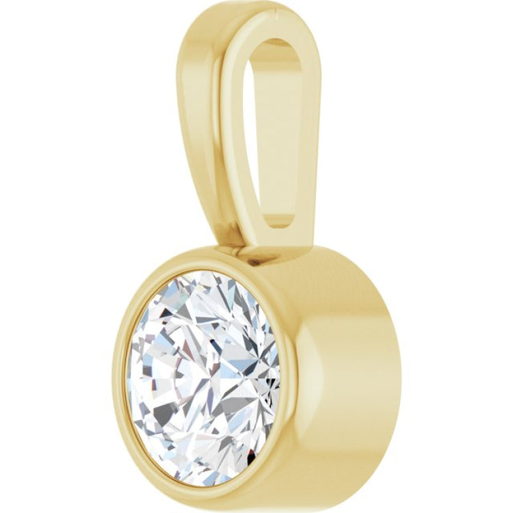 14K Yellow Gold 1/6 CT Natural Diamond Bezel-Set Solitaire Pendant