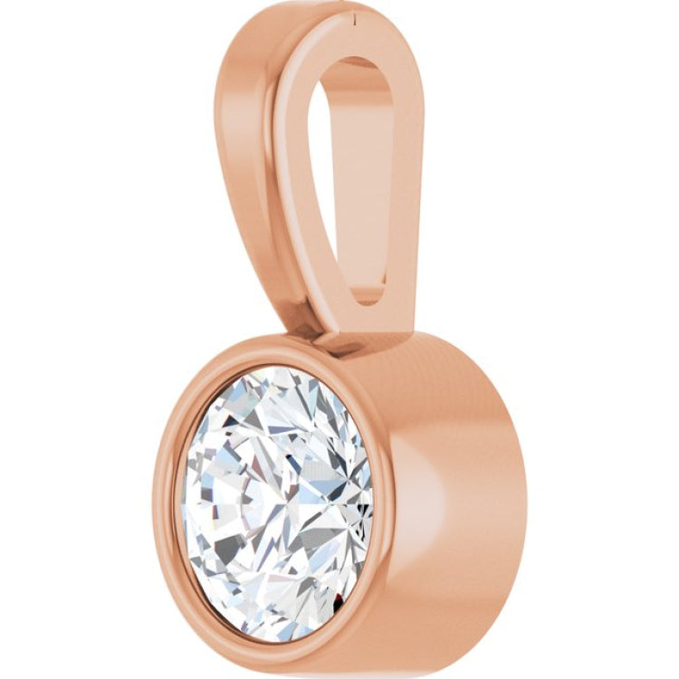 14K Rose Gold 1/10 CT Natural Diamond Bezel-Set Solitaire Pendant