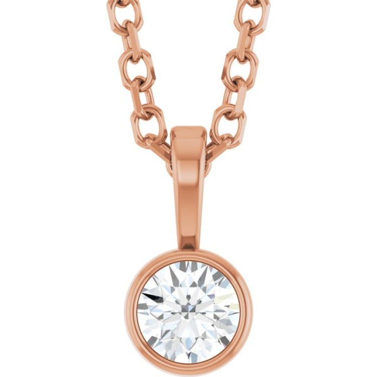 14K Rose Gold 1/10 CT Natural Diamond Bezel-Set Solitaire 16-18" Necklace