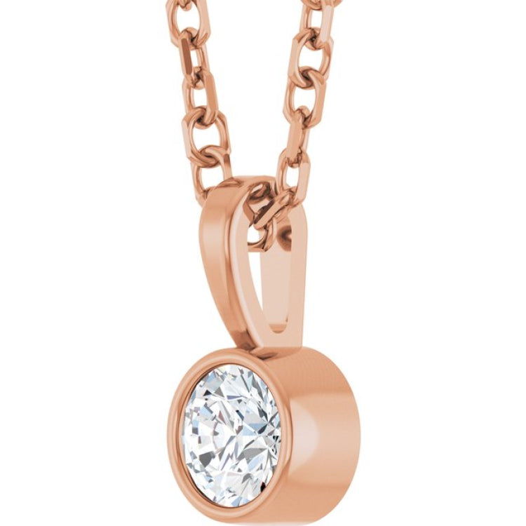 14K Rose Gold 1/10 CT Natural Diamond Bezel-Set Solitaire 16-18" Necklace