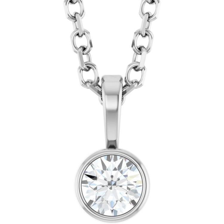 Sterling Silver 1/10 CT Natural Diamond Bezel-Set Solitaire 16-18" Necklace