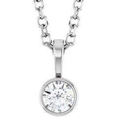 Sterling Silver 1/10 CT Natural Diamond Bezel-Set Solitaire 16-18" Necklace