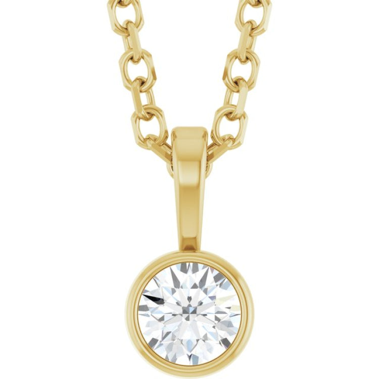 14K Yellow Gold 1/10 CT Natural Diamond Bezel-Set Solitaire 16-18" Necklace