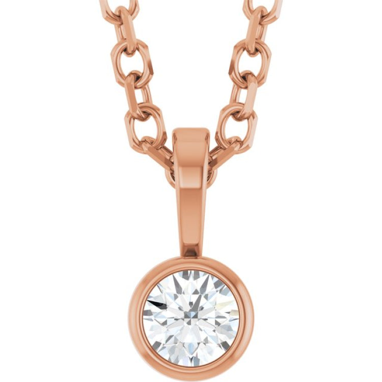 14K Rose Gold .06 CT Natural Diamond Bezel-Set Solitaire 16-18" Necklace