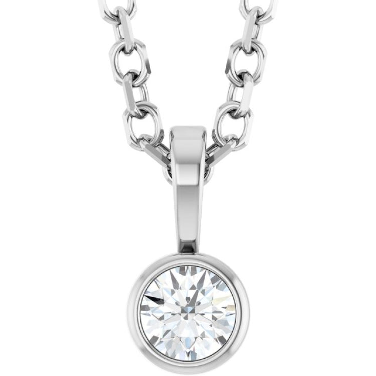 14K White Gold .06 CT Natural Diamond Bezel-Set Solitaire 16-18" Necklace