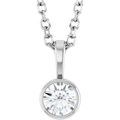 Platinum 1/6 CT Natural Diamond Bezel-Set Solitaire 16-18" Necklace