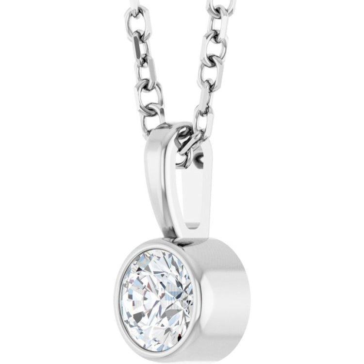 Platinum 1/6 CT Natural Diamond Bezel-Set Solitaire 16-18" Necklace