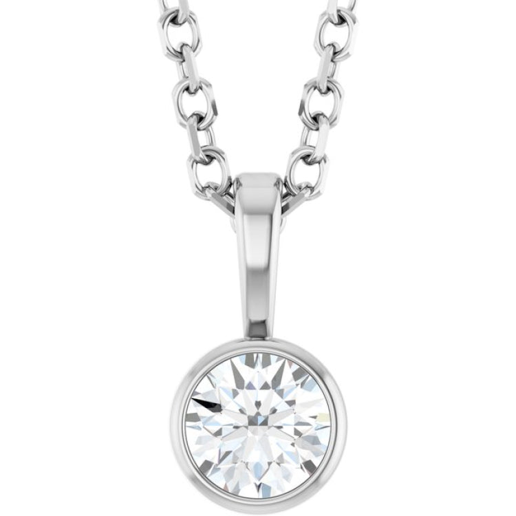 14K White Gold 1/6 CT Natural Diamond Bezel-Set Solitaire 16-18" Necklace