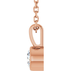 14K Rose Gold 1/6 CT Natural Diamond Bezel-Set Solitaire 16-18" Necklace