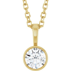 14K Yellow Gold 1/4 CT Natural Diamond Bezel-Set Solitaire 16-18" Necklace