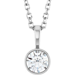 14K White Gold 1/4 CT Natural Diamond Bezel-Set Solitaire 16-18" Necklace