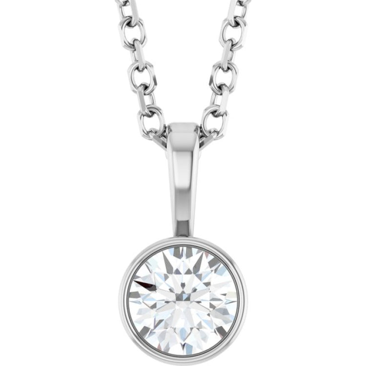 Platinum 1/4 CT Natural Diamond Bezel-Set Solitaire 16-18" Necklace
