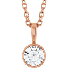 14K Rose Gold 1/4 CT Natural Diamond Bezel-Set Solitaire 16-18" Necklace