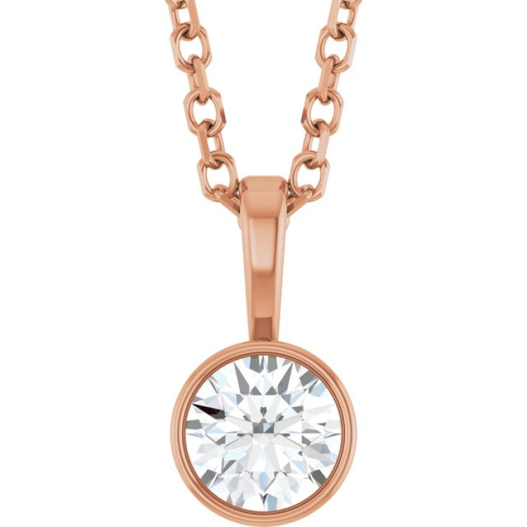14K Rose Gold 1/4 CT Natural Diamond Bezel-Set Solitaire 16-18" Necklace