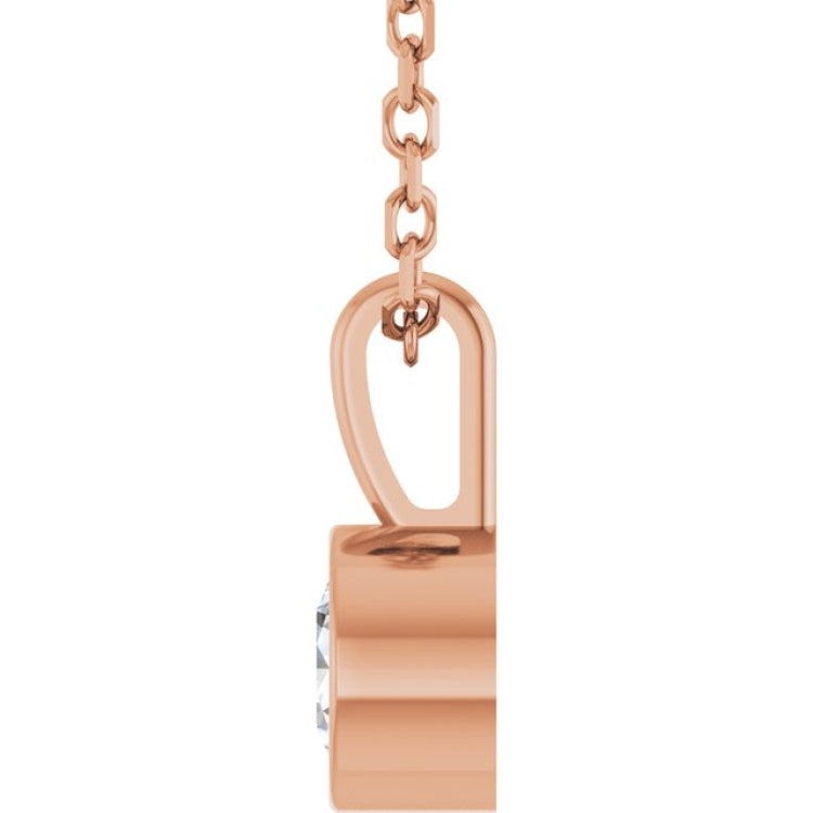 14K Rose Gold 1/4 CT Natural Diamond Bezel-Set Solitaire 16-18" Necklace