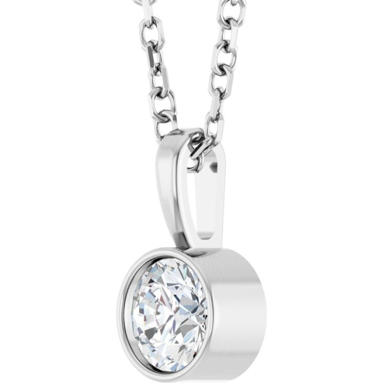 Sterling Silver 1/4 CT Natural Diamond Bezel-Set Solitaire 16-18" Necklace