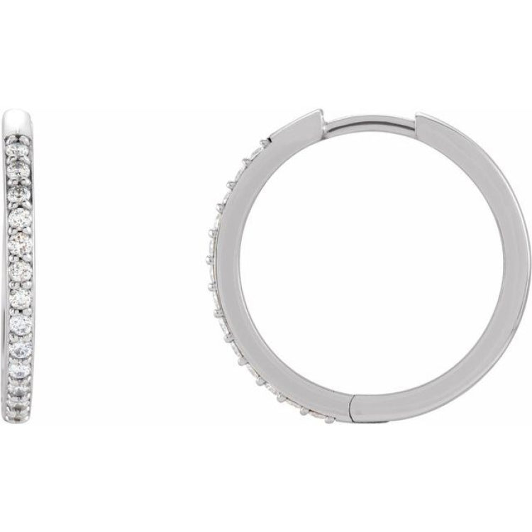 14K White Gold 1/5 CTW Natural Diamond Hinged 18 mm Hoop Earrings