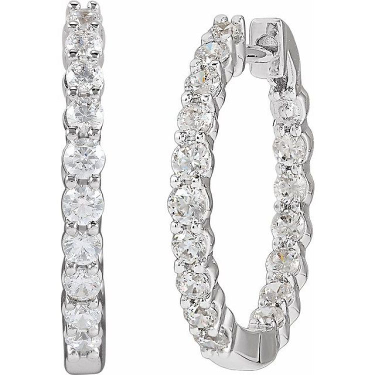 14K White Gold 1 CTW Lab-Grown Diamond Inside-Outside Hinged 19.3 mm Hoop Earrings