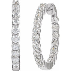 14K White Gold 1 CTW Lab-Grown Diamond Inside-Outside Hinged 19.3 mm Hoop Earrings