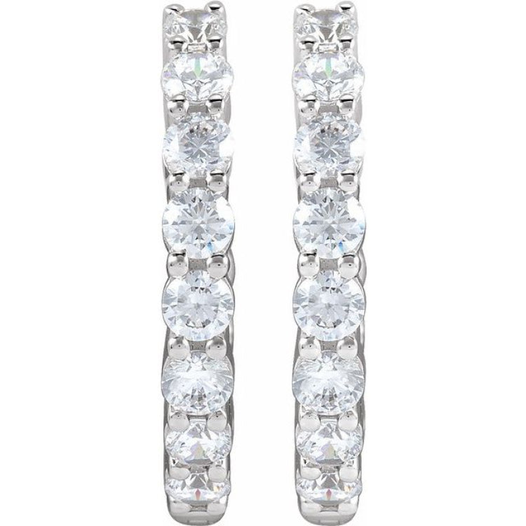14K White Gold 2 CTW Lab-Grown Diamond Inside-Outside Hinged 20 mm Hoop Earrings