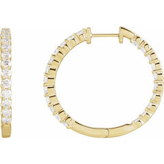 14K Yellow Gold 3 CTW Lab-Grown Diamond Inside-Outside Hinged 30 mm Hoop Earrings