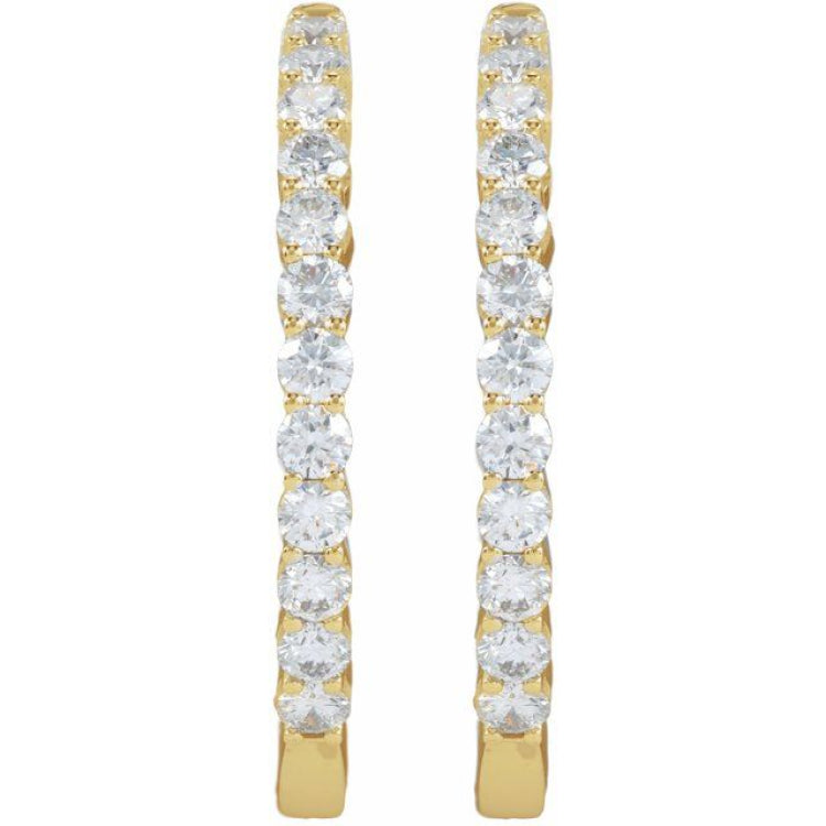 14K Yellow Gold 3 CTW Lab-Grown Diamond Inside-Outside Hinged 30 mm Hoop Earrings
