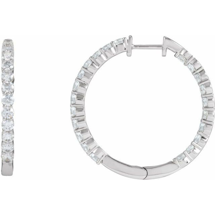 14K White Gold 3 CTW Lab-Grown Diamond Inside-Outside Hinged 30 mm Hoop Earrings