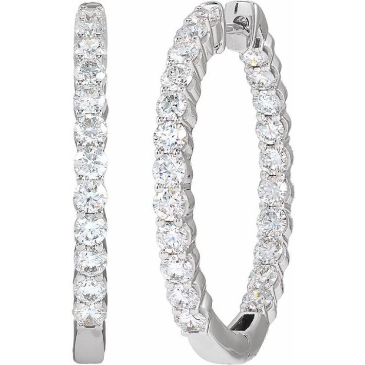 14K White Gold 3 CTW Lab-Grown Diamond Inside-Outside Hinged 30 mm Hoop Earrings