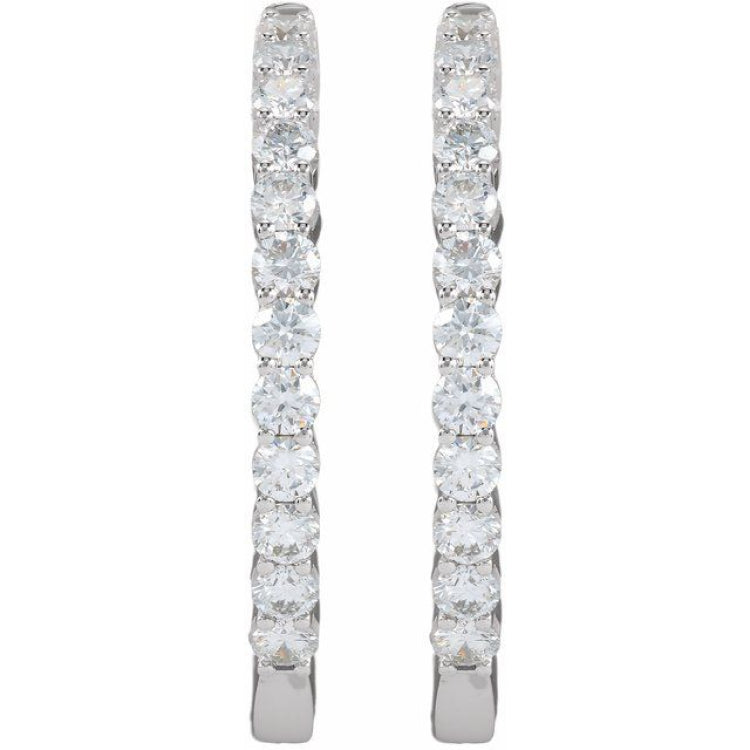 14K White Gold 3 CTW Lab-Grown Diamond Inside-Outside Hinged 30 mm Hoop Earrings