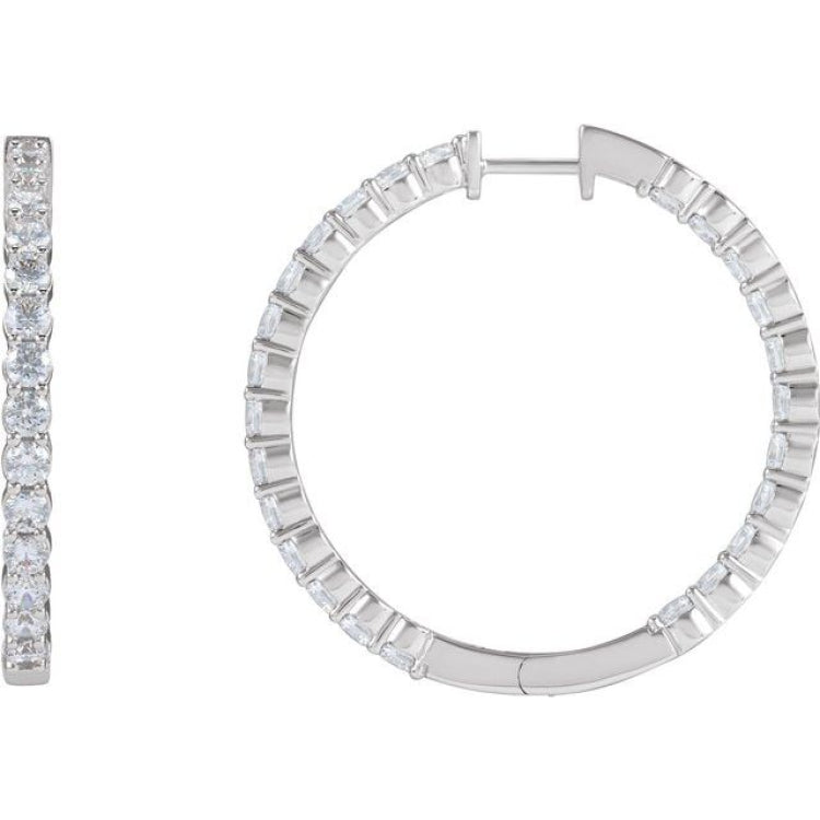 14K White Gold 4 CTW Lab-Grown Diamond Inside-Outside Hinged 36 mm Hoop Earrings