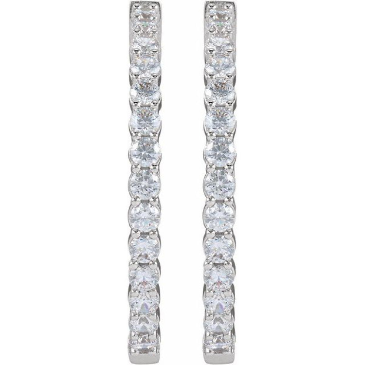 14K White Gold 4 CTW Lab-Grown Diamond Inside-Outside Hinged 36 mm Hoop Earrings