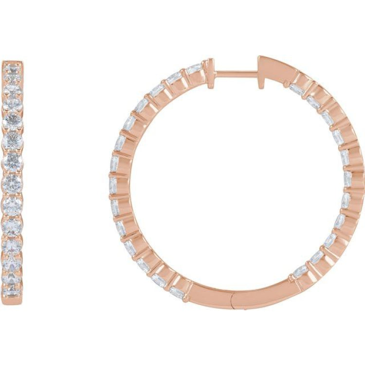 14K Rose Gold 4 CTW Lab-Grown Diamond Inside-Outside Hinged 36 mm Hoop Earrings