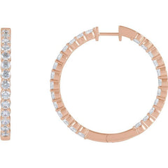 14K Rose Gold 4 CTW Lab-Grown Diamond Inside-Outside Hinged 36 mm Hoop Earrings