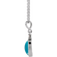 Sterling Silver 8x6 mm Natural Turquoise & .03 CT Natural Diamond 16-18" Necklace