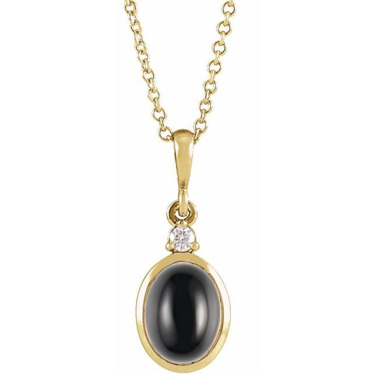 14K Yellow Gold 6x4 mm Natural Black Onyx & .01 CT Natural Diamond 16-18" Necklace
