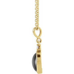 14K Yellow Gold 6x4 mm Natural Black Onyx & .01 CT Natural Diamond 16-18" Necklace