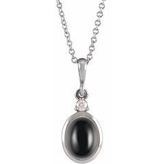 Sterling Silver 8x6 mm Natural Black Onyx & .03 CT Natural Diamond 16-18" Necklace