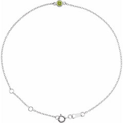 Sterling Silver Natural Peridot Bezel-Set Solitaire 6 1/2-7 1/2" Bracelet