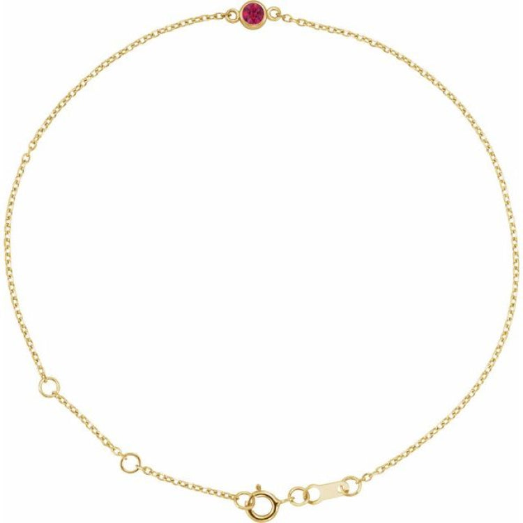 14K Yellow Gold Lab-Grown Ruby Bezel-Set Solitaire 6 1/2-7 1/2" Bracelet